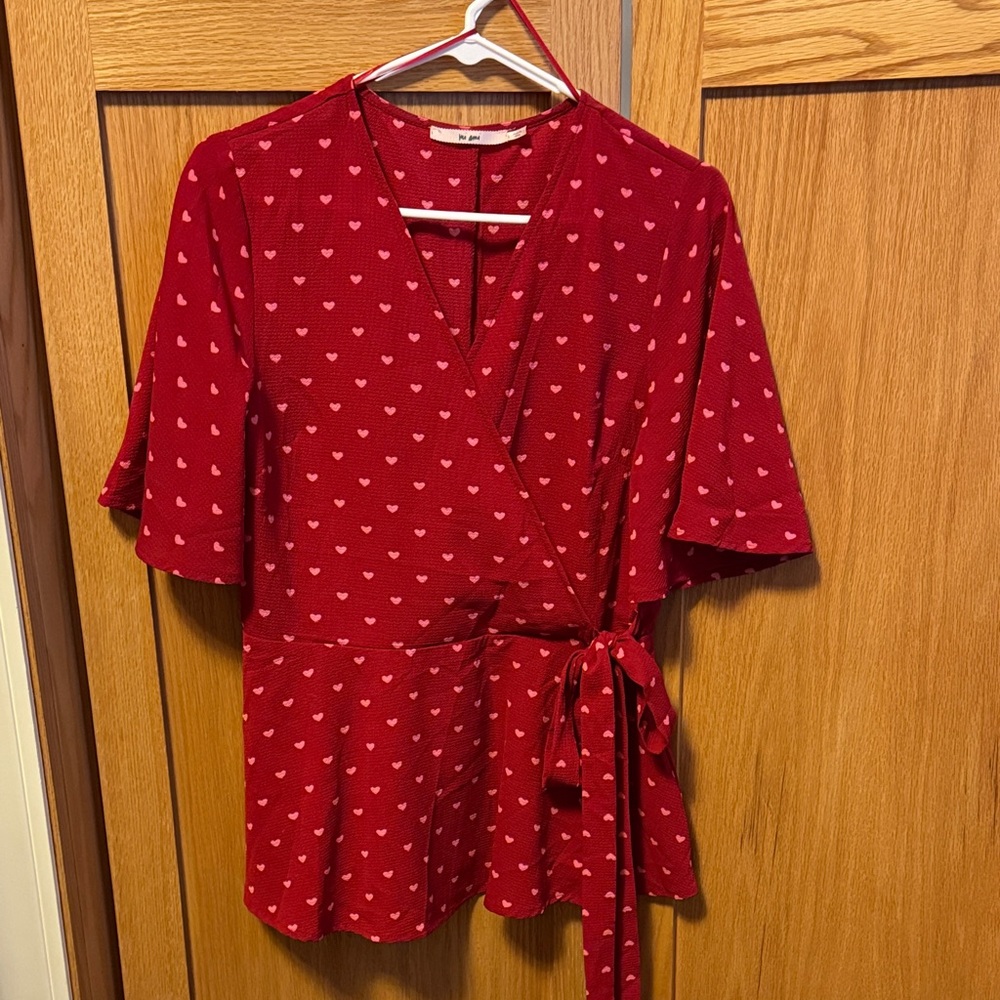 Miami Red Heart Pattern Wrap Blouse
